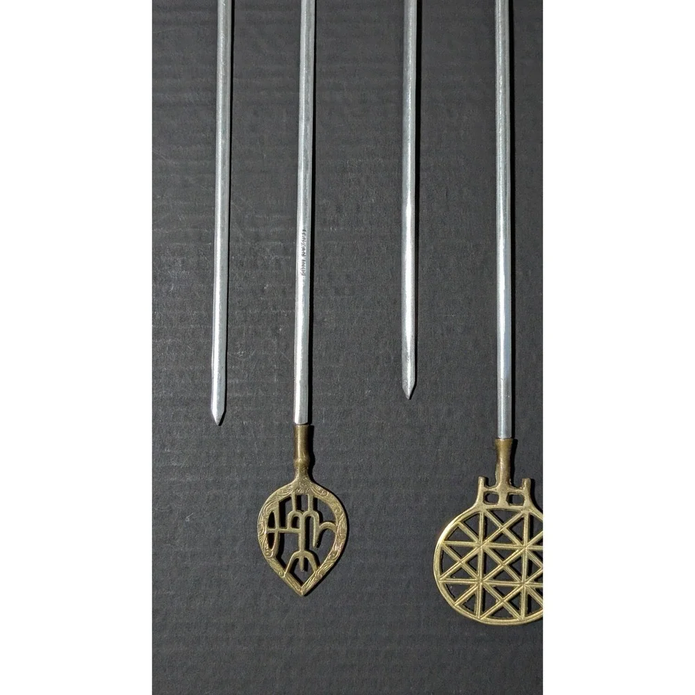Vintage Turkish Brass and Stainless Tarzan Inox Kebab Skewers Set of Six